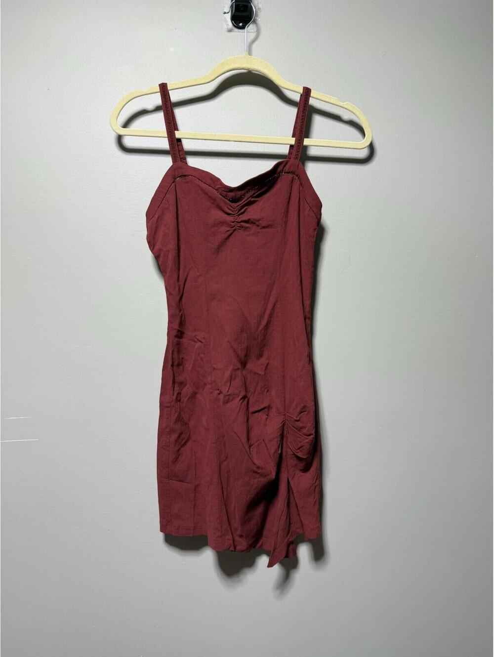 Free People Intimately Sweetheart Ruched Slit Monroe Mini Dress Maroon XS